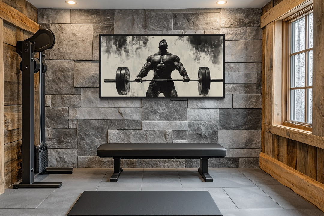 Gym Wall Art - Powerful Man Lifting Barbell Canvas Print