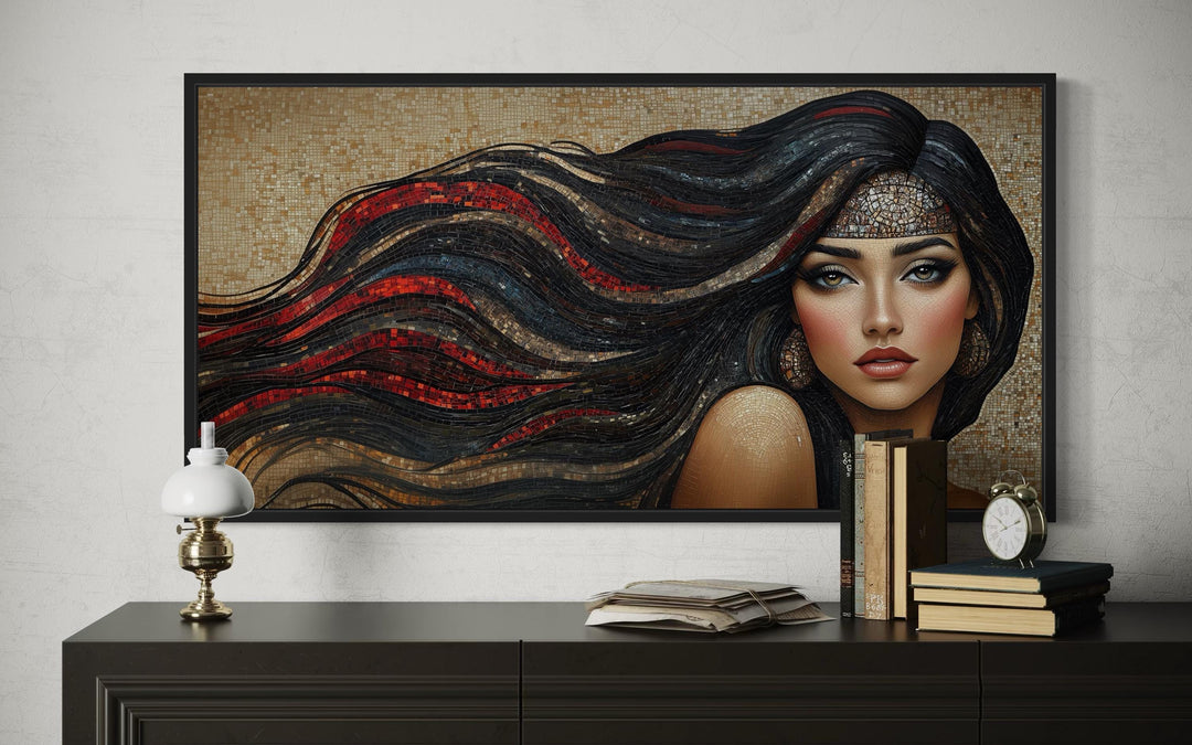Hair Salon Wall Art - Woman With Long Hair Mosaic Painting Canvas Art