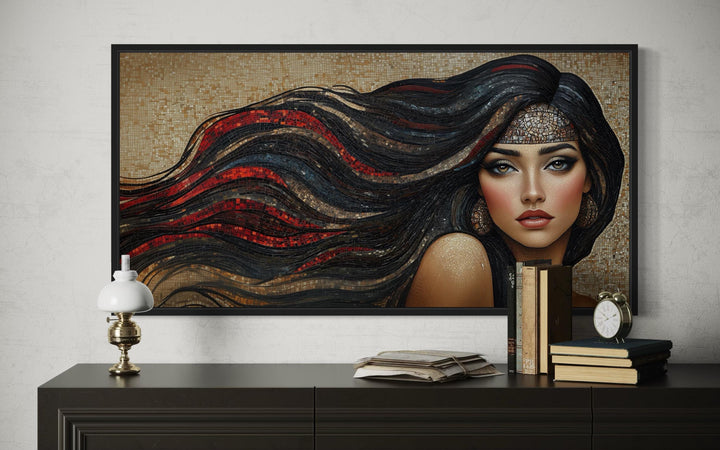 Hair Salon Wall Art - Woman With Long Hair Mosaic Painting Canvas Art