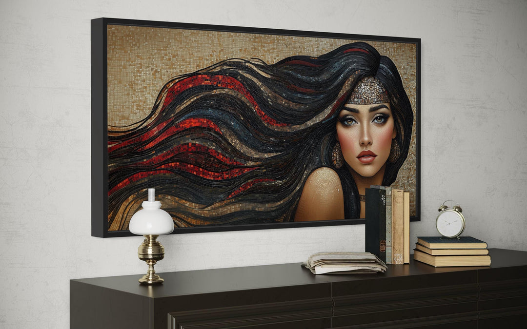 Hair Salon Wall Art - Woman With Long Hair Mosaic Painting Canvas Art
