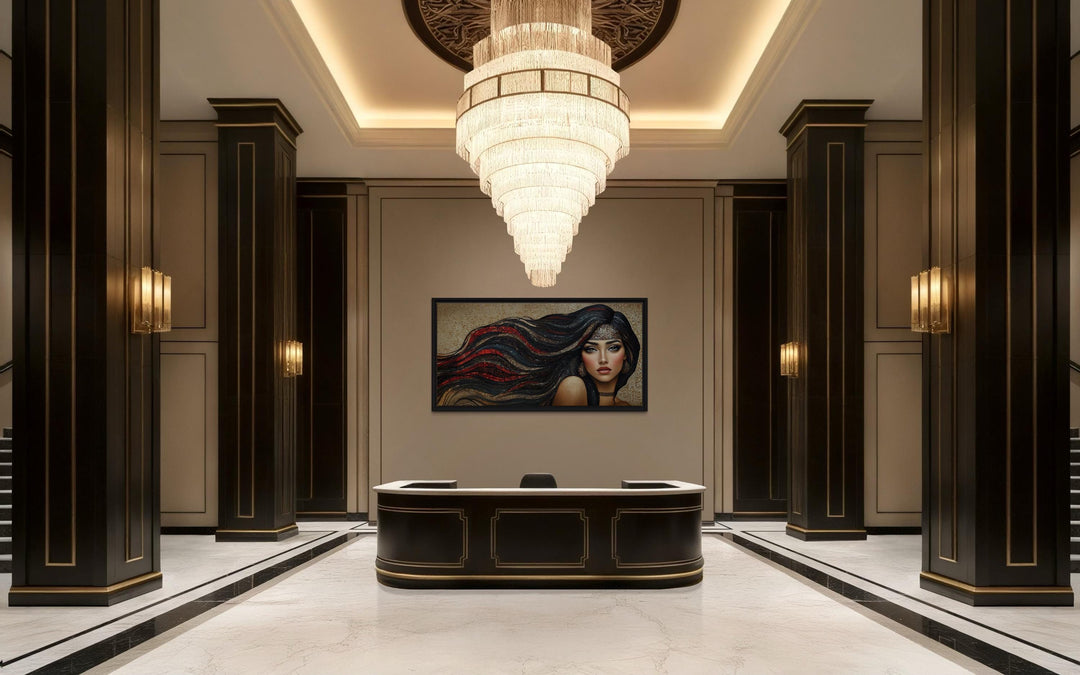 Hair Salon Wall Art - Woman With Long Hair Mosaic Painting Canvas Art