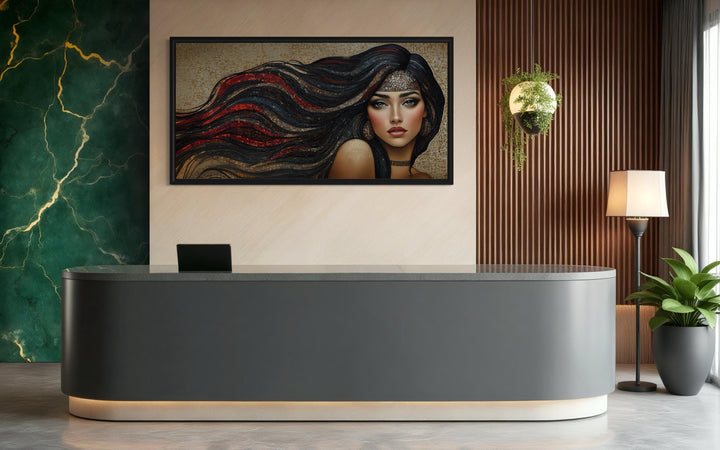 Hair Salon Wall Art - Woman With Long Hair Mosaic Painting Canvas Art