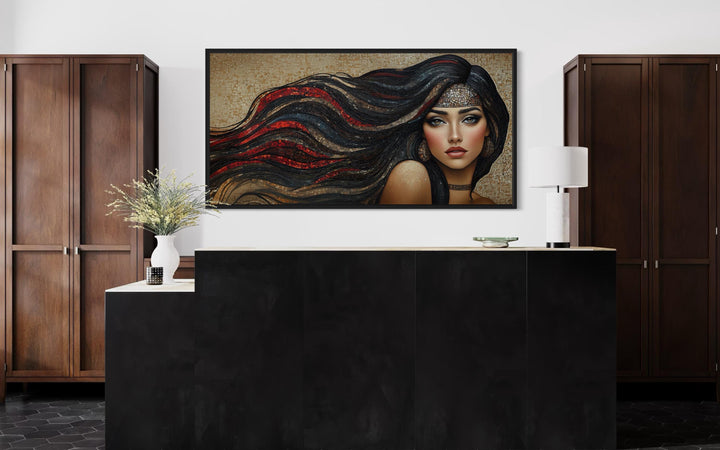 Hair Salon Wall Art - Woman With Long Hair Mosaic Painting Canvas Art