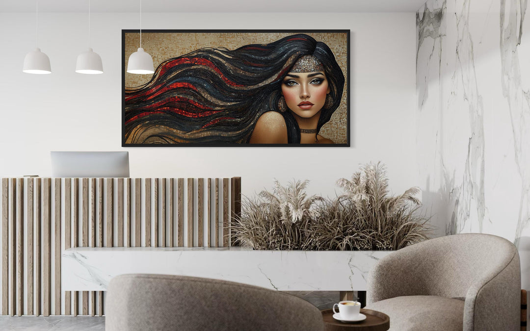 Hair Salon Wall Art - Woman With Long Hair Mosaic Painting Canvas Art