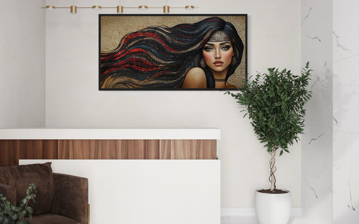 Hair Salon Wall Art - Woman With Long Hair Mosaic Painting Canvas Art