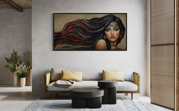 Hair Salon Wall Art - Woman With Long Hair Mosaic Painting Canvas Art