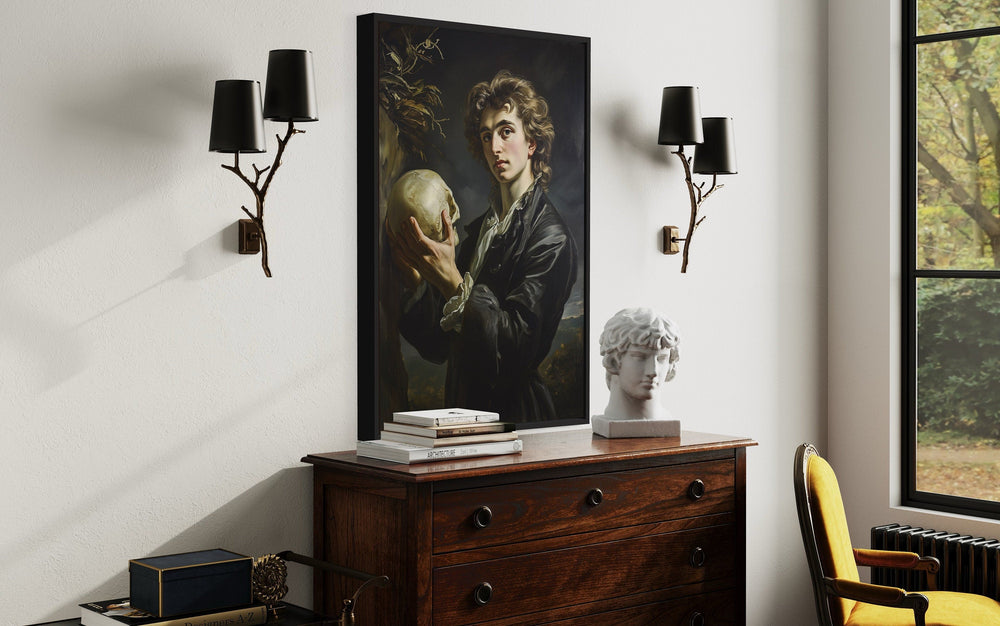 Hamlet And Skull Vintage Shakespeare Poetry Framed Canvas Wall Art