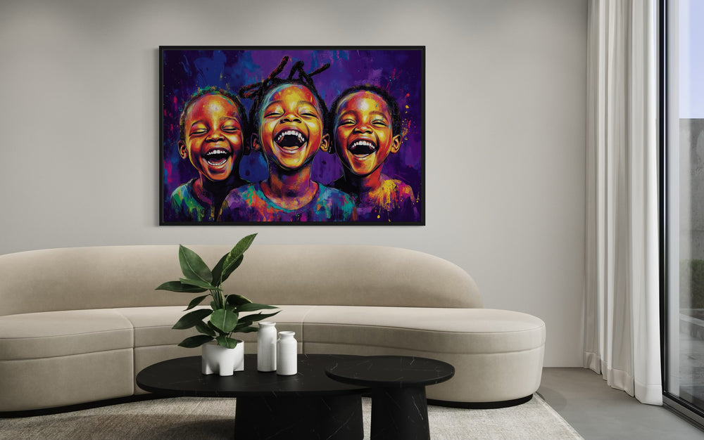 Happy Black Kids Framed Canvas Wall Art