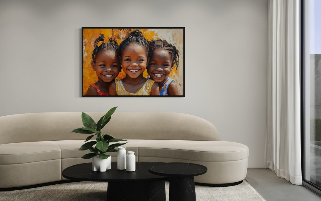 Happy Smiling Black Girls Framed Canvas Wall Art