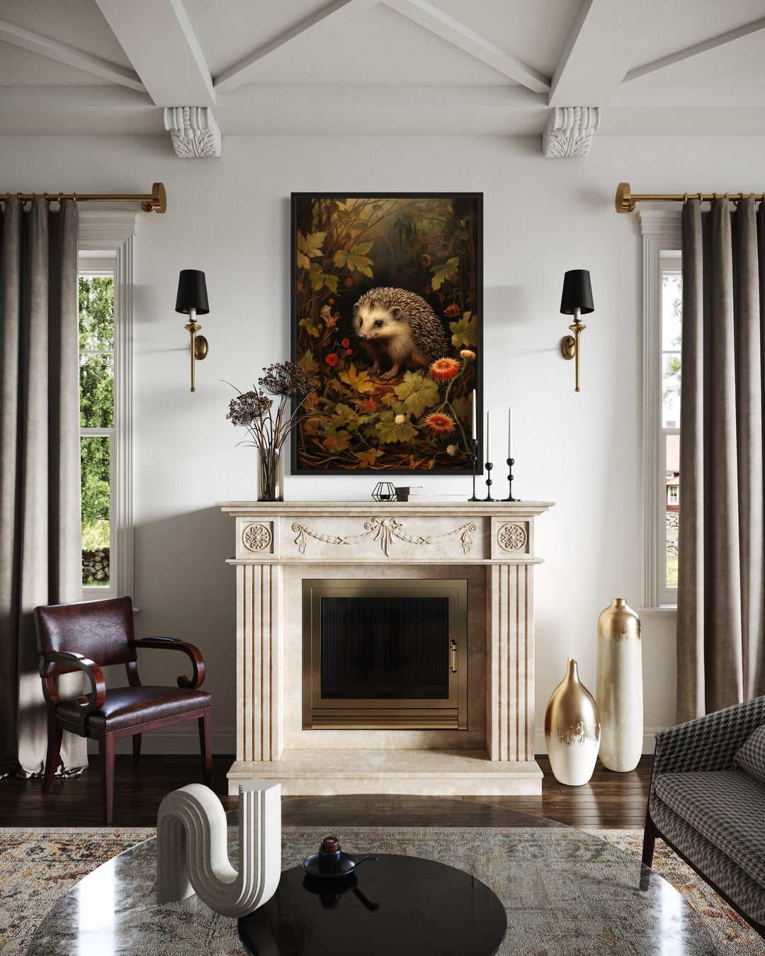 Hedgehog In The Forest Forestcore Framed Canvas Wall Art