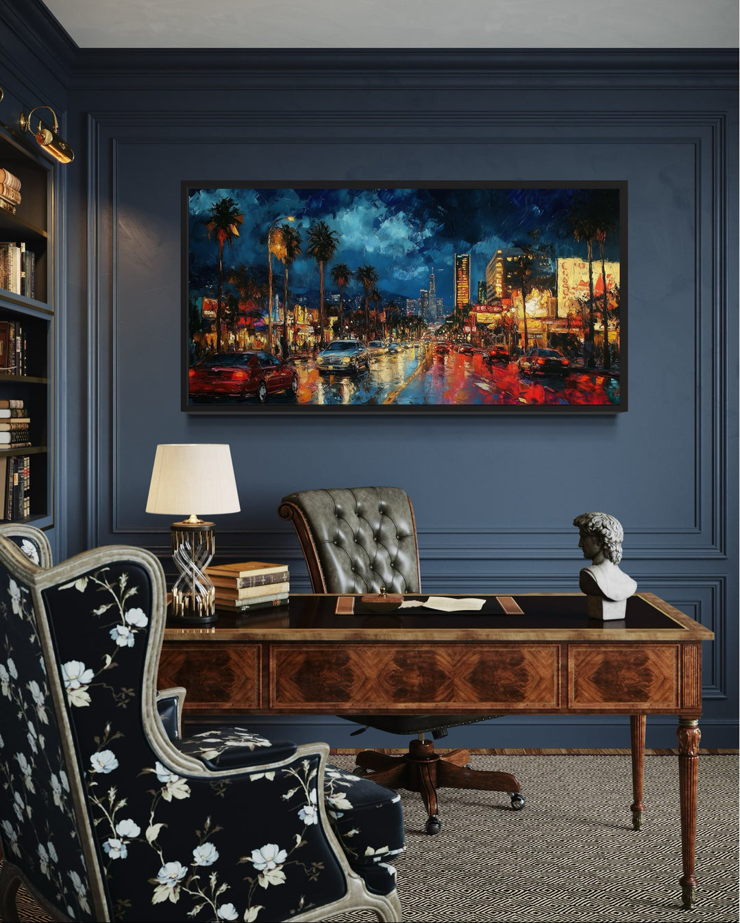 Hollywood Night Cityscape, Los Angeles Boulevard Framed Canvas Wall Art