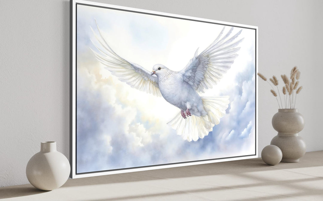 Holy Spirit Wall Art – White Dove in Clouds Christian Canvas Print
