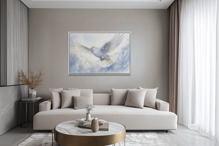 Holy Spirit Wall Art – White Dove in Clouds Christian Canvas Print