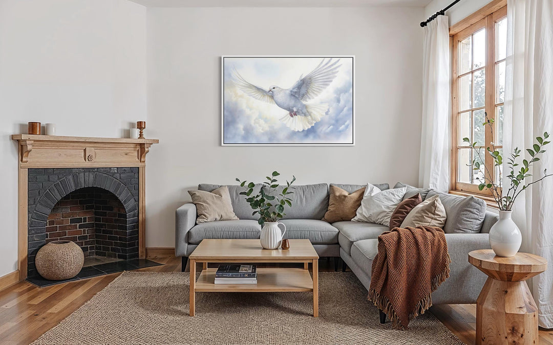 Holy Spirit Wall Art – White Dove in Clouds Christian Canvas Print