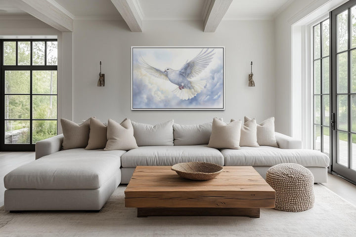 Holy Spirit Wall Art – White Dove in Clouds Christian Canvas Print
