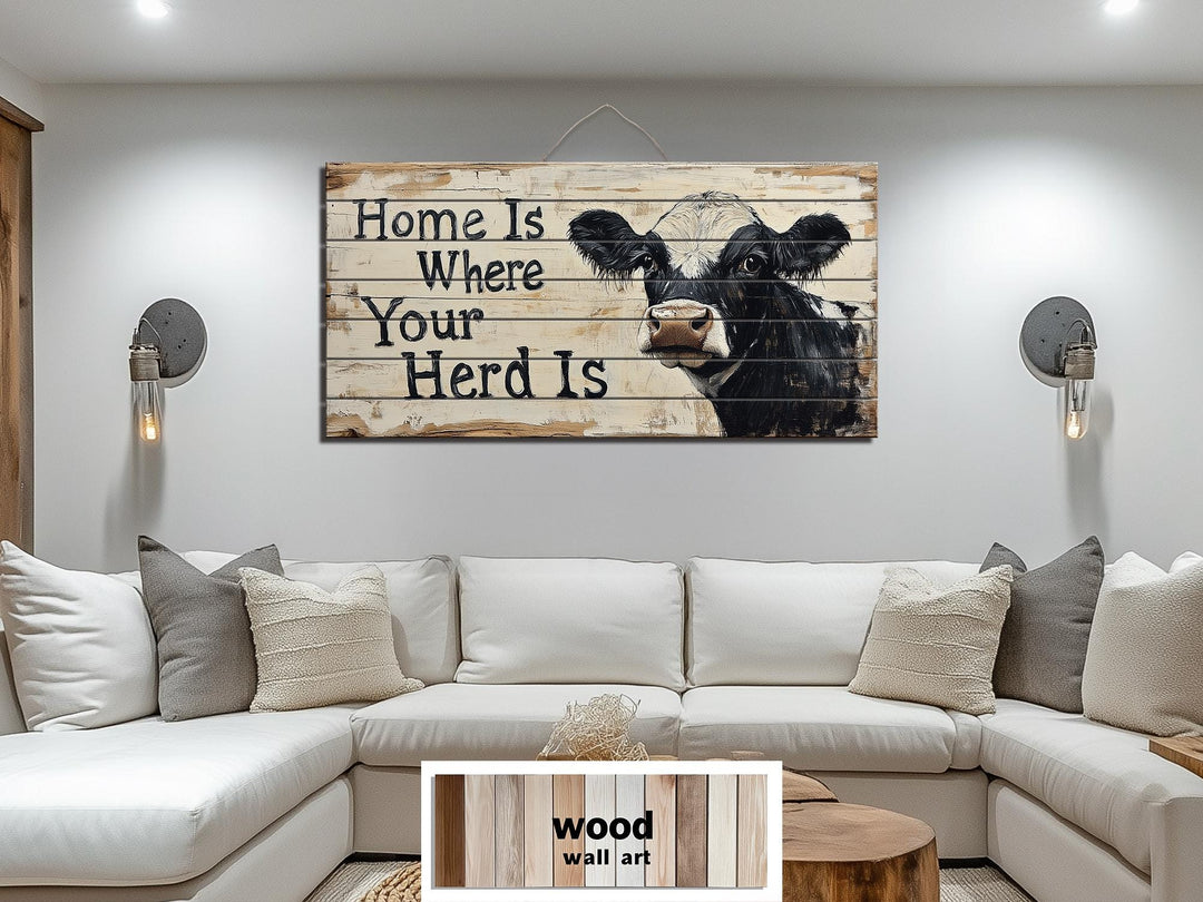 Home Is Where Your Herd Is Sign Distressed Wood Wall Art