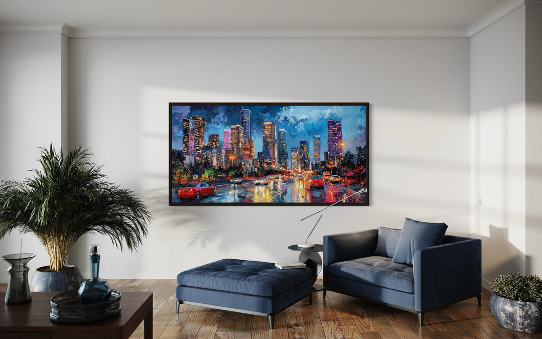 Houston Skyline At Night Framed Canvas Wall Art