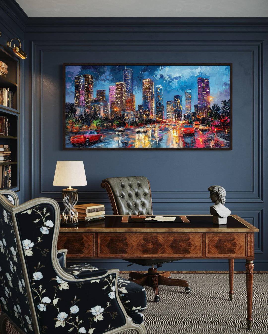 Houston Skyline At Night Framed Canvas Wall Art