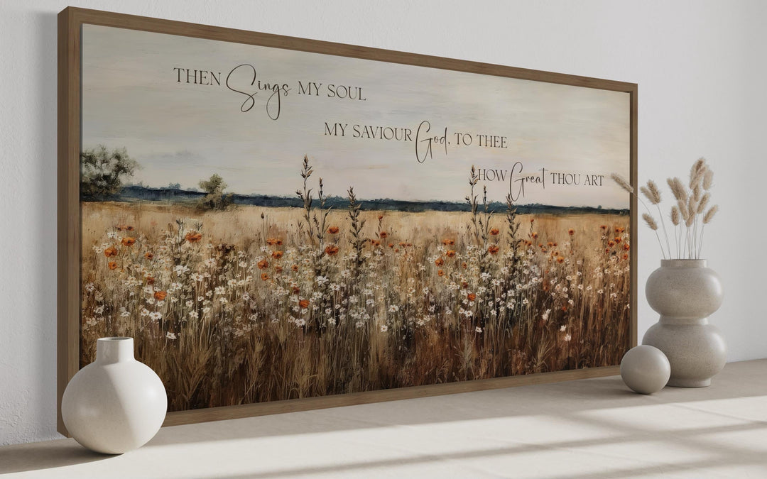 How Great Thou Art Quote Over Meadow Flowers Canvas Wall Art