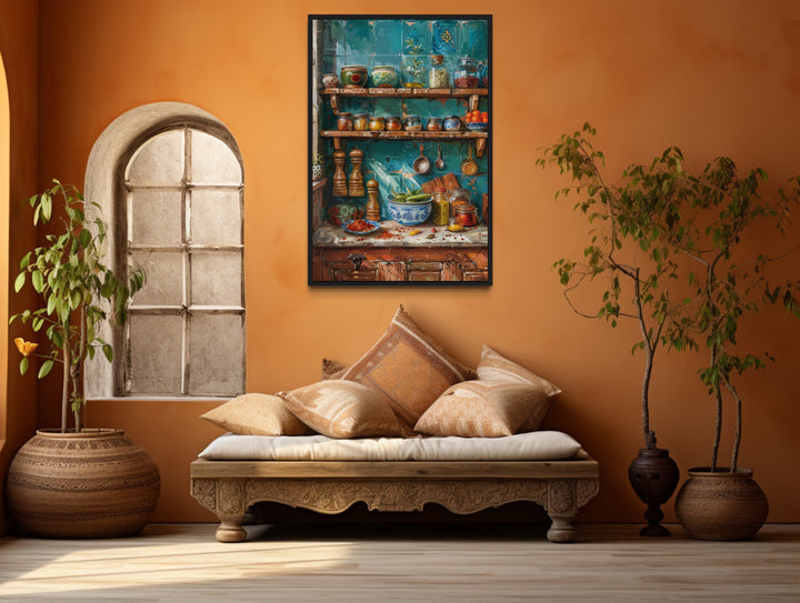 Indian Kitchen Wall Art Traditional Utensils Painting Framed Canvas