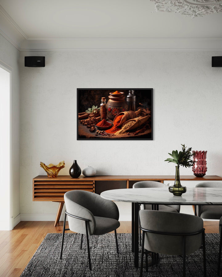 Indian Spices And Herbs Framed Kitchen Wall Art