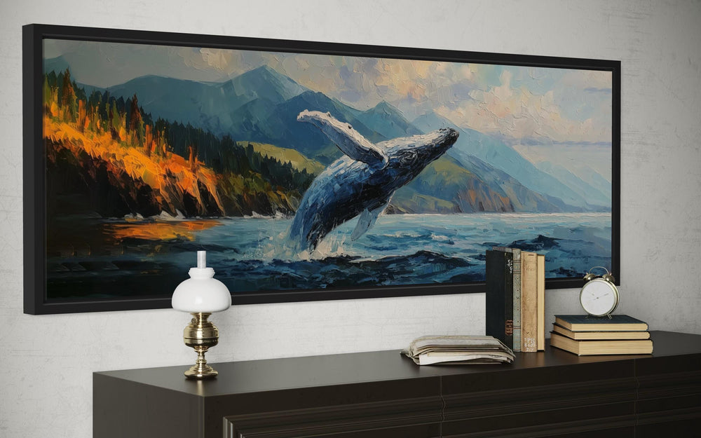 Jumping Whale In Vancouver Long Horisontal Canada Canvas Wall Art