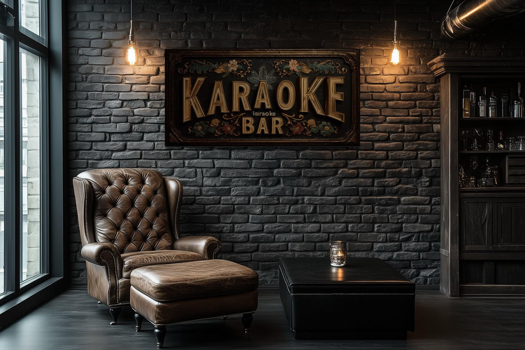 Karaoke Bar Vintage Sign Framed Canvas Wall Art
