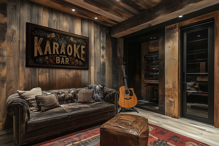 Karaoke Bar Vintage Sign Framed Canvas Wall Art