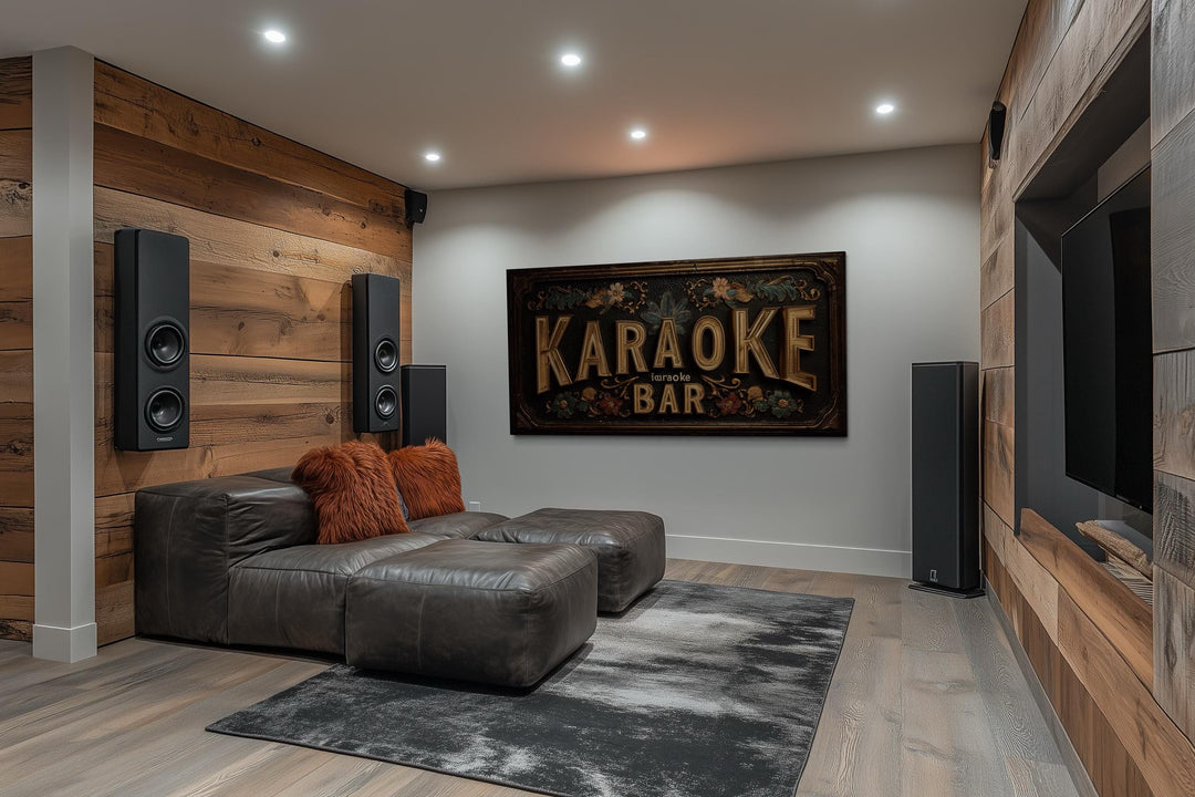 Karaoke Bar Vintage Sign Framed Canvas Wall Art