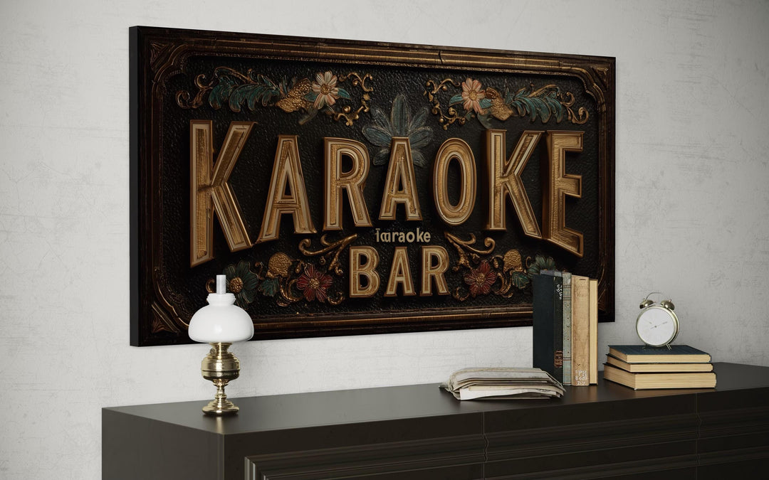 Karaoke Bar Vintage Sign Framed Canvas Wall Art