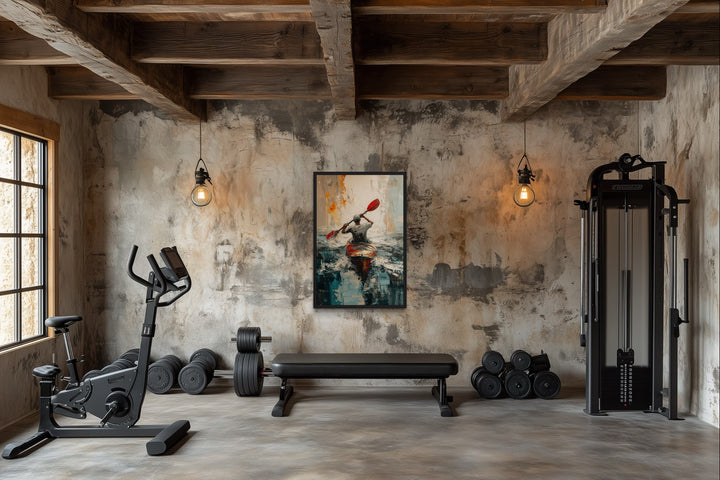 Kayaker In The Lake Abstract Framed Canvas Wall Art