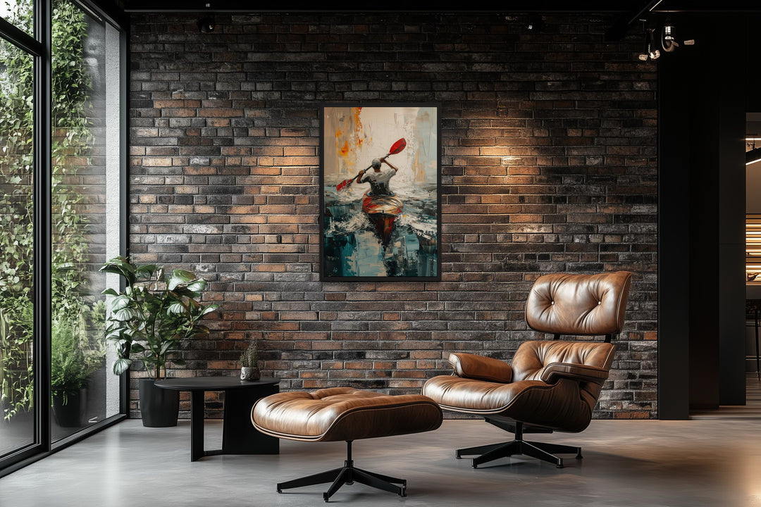 Kayaker In The Lake Abstract Framed Canvas Wall Art