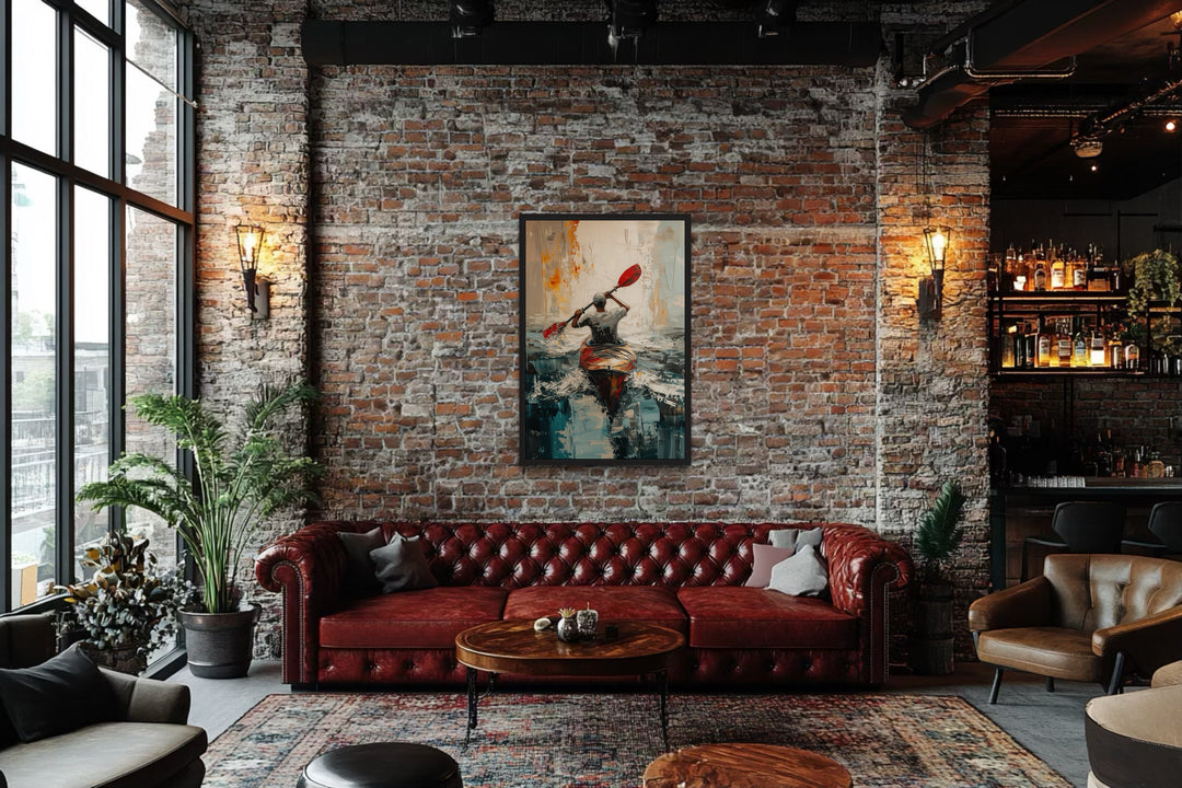 Kayaker In The Lake Abstract Framed Canvas Wall Art