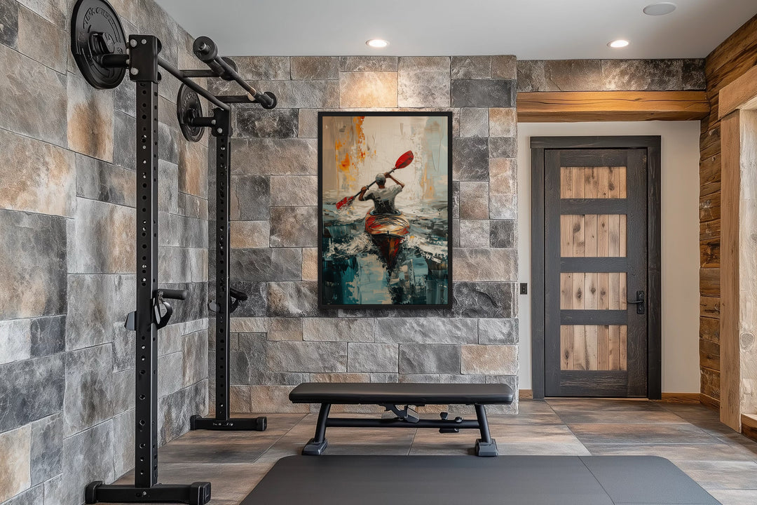 Kayaker In The Lake Abstract Framed Canvas Wall Art