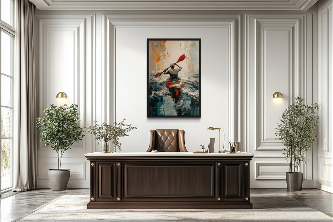 Kayaker In The Lake Abstract Framed Canvas Wall Art