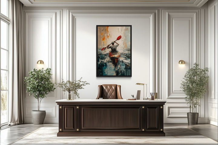 Kayaker In The Lake Abstract Framed Canvas Wall Art