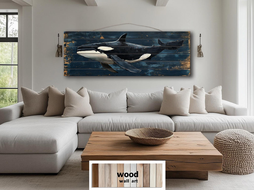Killer Whale Orca Distressed Wood Wall Art