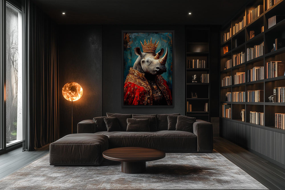 King Rhinoceros With Crown And Robe Victorian Portrait Wall Art