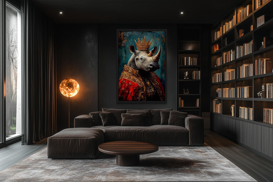 King Rhinoceros With Crown And Robe Victorian Portrait Wall Art