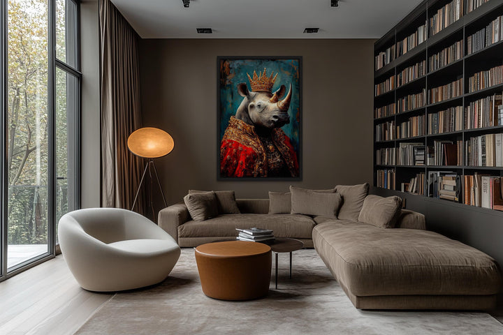 King Rhinoceros With Crown And Robe Victorian Portrait Wall Art
