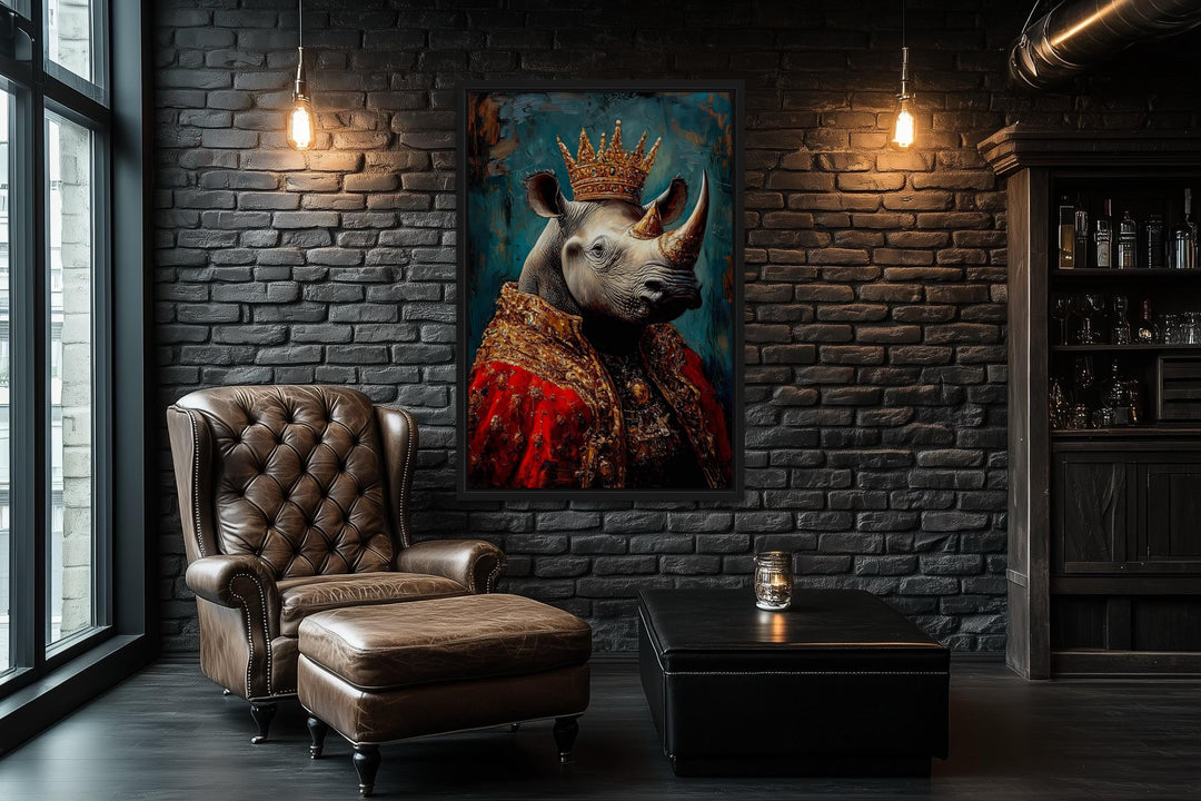 King Rhinoceros With Crown And Robe Victorian Portrait Wall Art