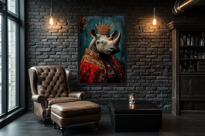 King Rhinoceros With Crown And Robe Victorian Portrait Wall Art