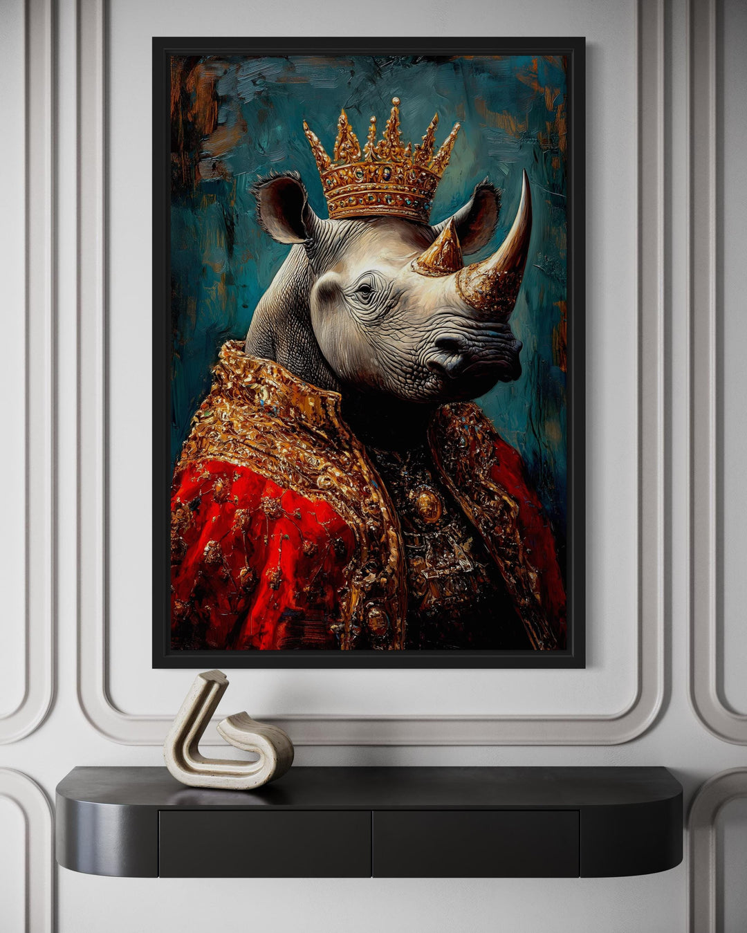 King Rhinoceros With Crown And Robe Victorian Portrait Wall Art