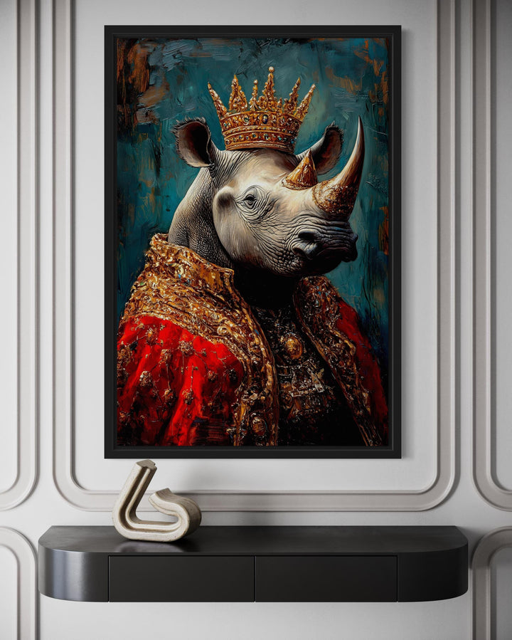 King Rhinoceros With Crown And Robe Victorian Portrait Wall Art