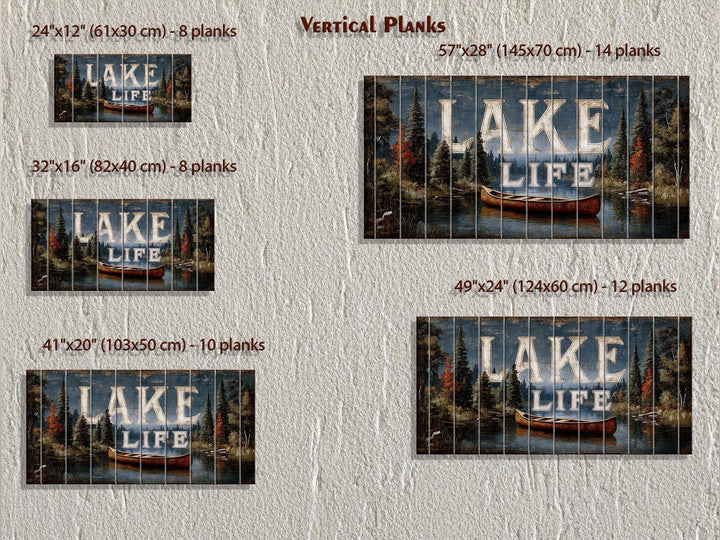 Lake Life Sign Rustic Canoe Scene Distressed Wood Wall Art