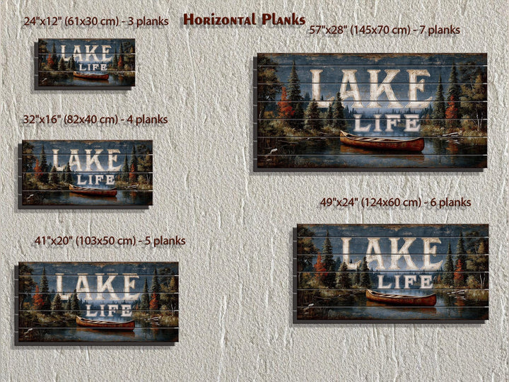Lake Life Sign Rustic Canoe Scene Distressed Wood Wall Art