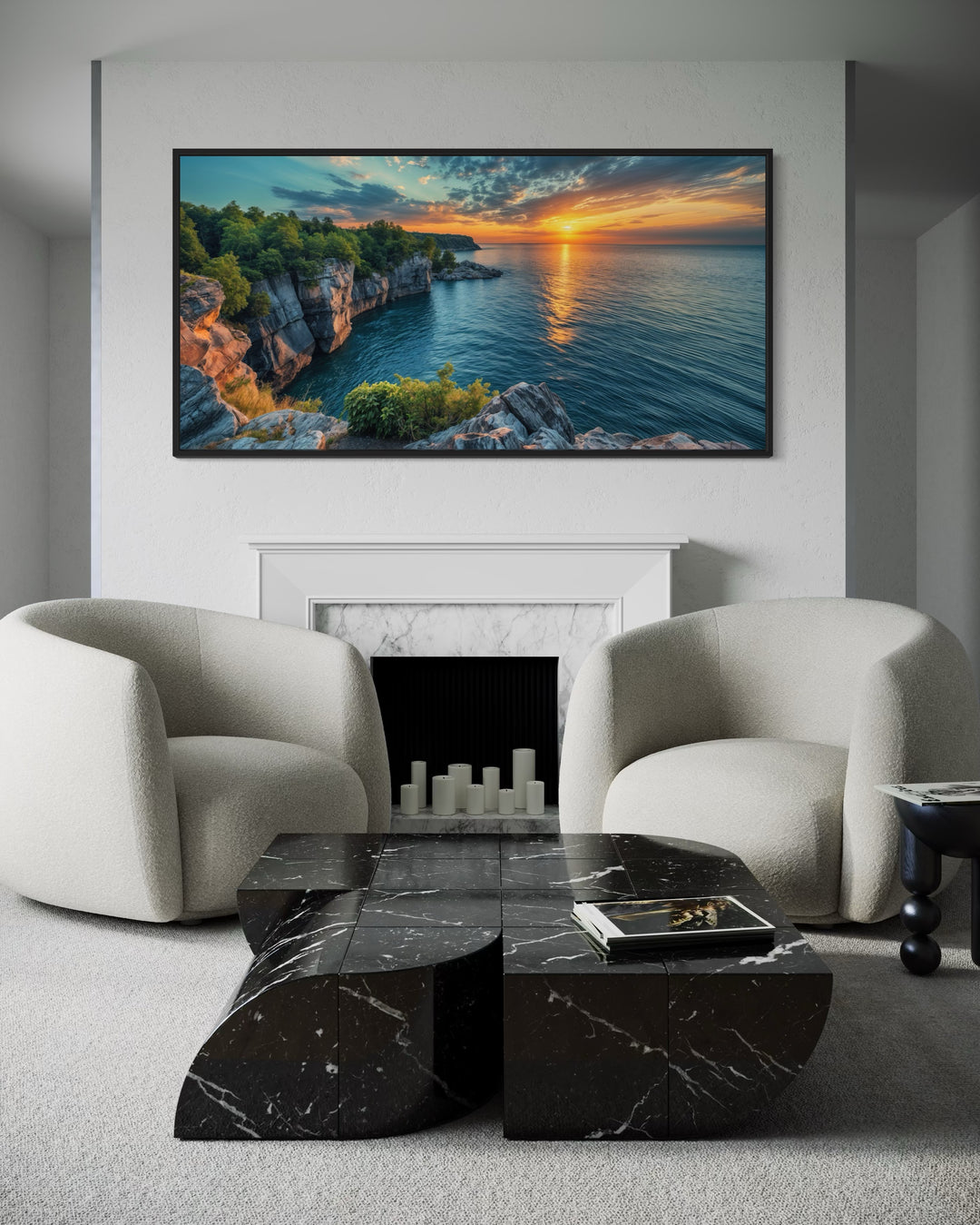 Lake Superior Sunset Photo Style Framed Canvas Wall Art