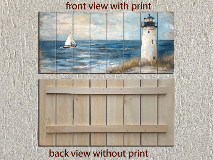 Lighthouse And Sailboat Distressed Wood Wall Art