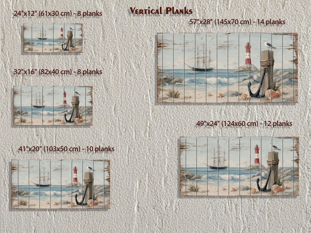 Lighthouse and Sailboat Scene Distressed Wood Wall Art With Anchor And Seagull