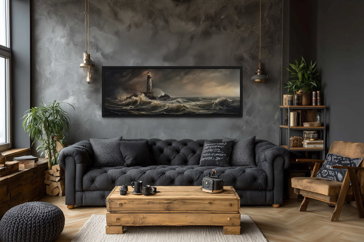 Lighthouse in Storm Large Panoramic Nautical Wall Art